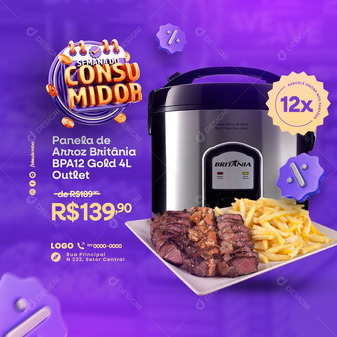 Campanha Publicitária Dia Do Consumidor Panela De Arroz Britânia Social Media PSD Editável