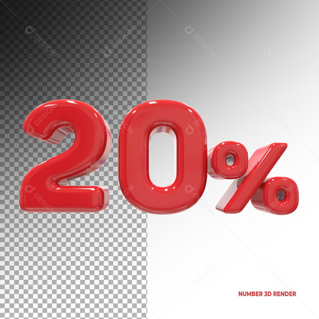 Número 20% de Desconto Elemento 3D Para Composição PSD