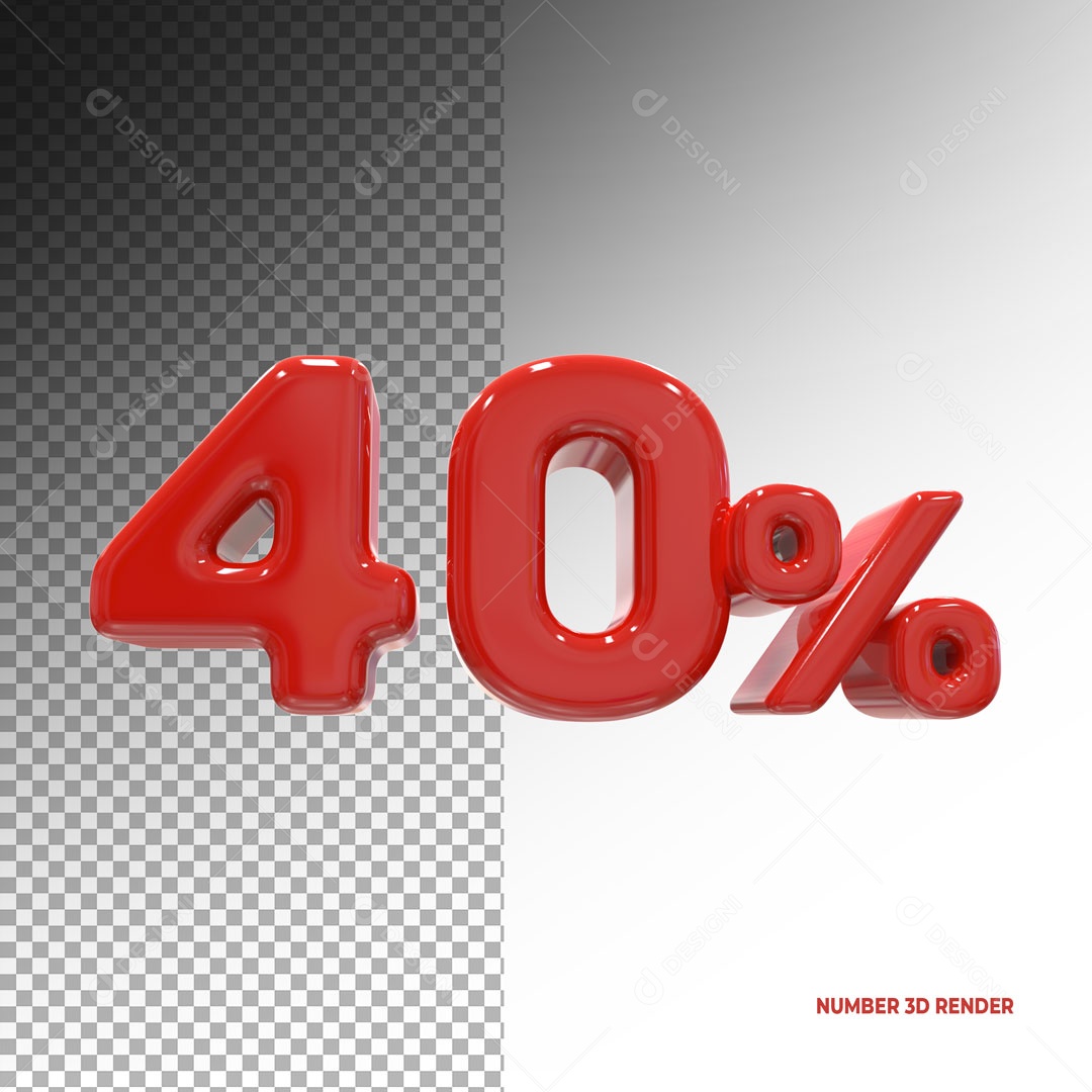 Number 40% Off 3D Element For PSD Composition