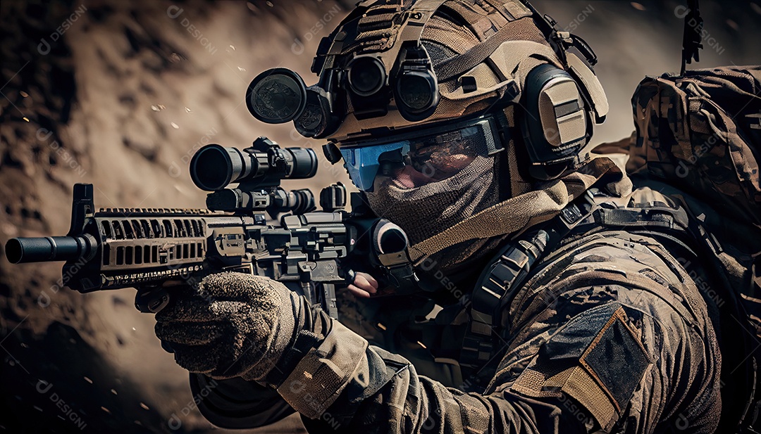 Empreiteiros de serviço de segurança privada a unidade especial de elite soldado de proteção total segurando rifle de assalto visando o alvo Dia Memorial lembrando os soldados caídos em todo o mundo