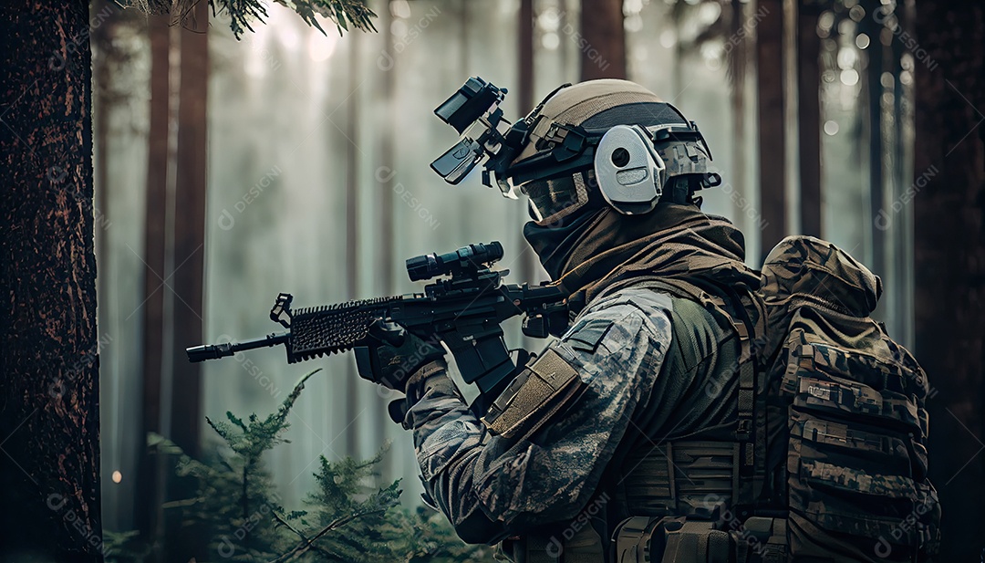 Empreiteiros de serviço de segurança privada a unidade especial de elite soldado de proteção total segurando rifle de assalto visando o alvo Dia Memorial lembrando os soldados caídos em todo o mundo