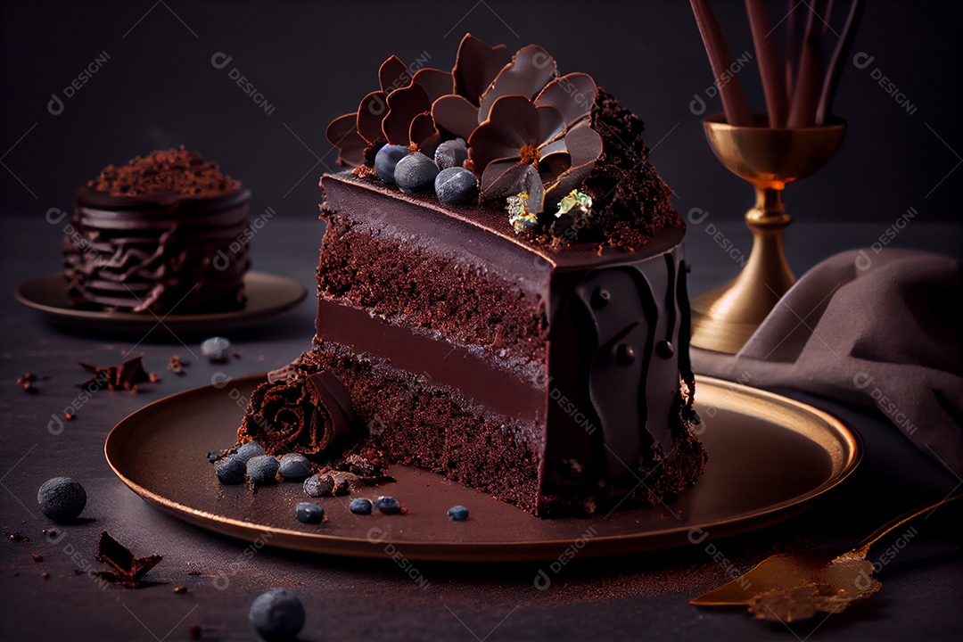 Deliciosa fatia de bolo de chocolate recheado