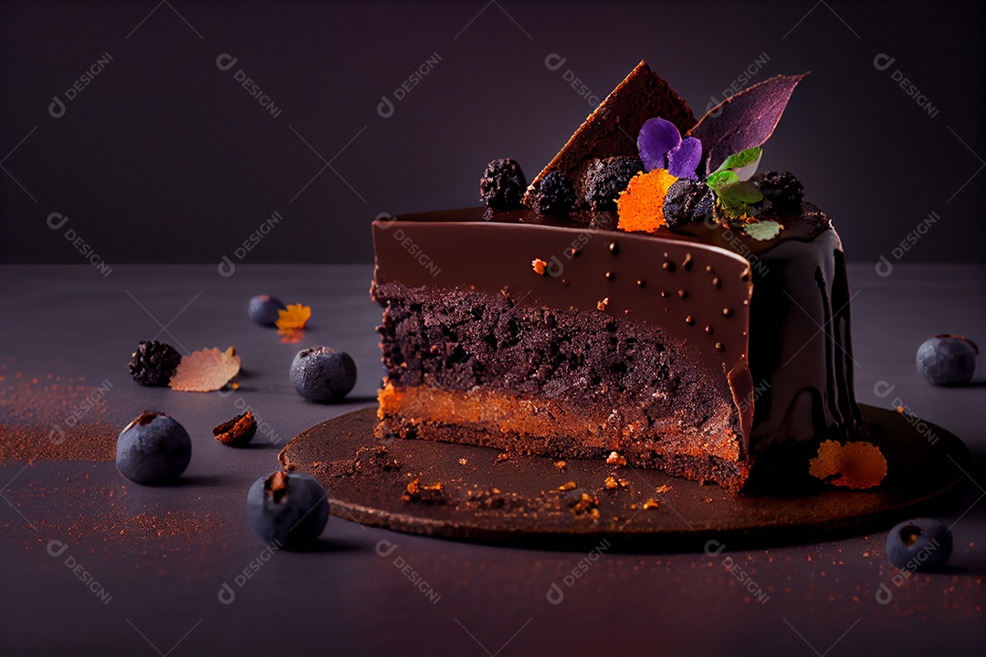 Deliciosa fatia de bolo de chocolate recheado