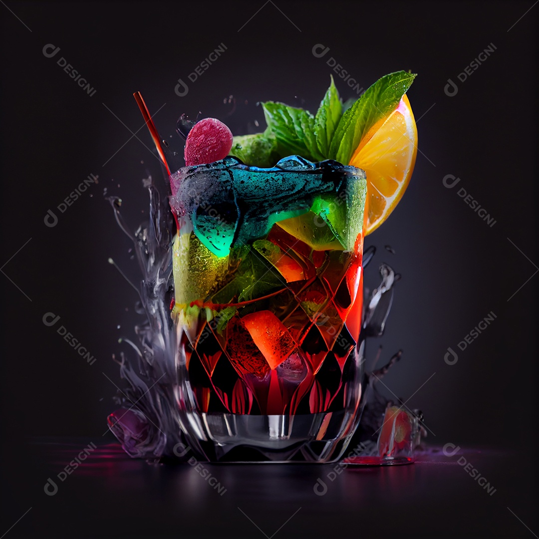 Copo de coquetel de frutas coloridos