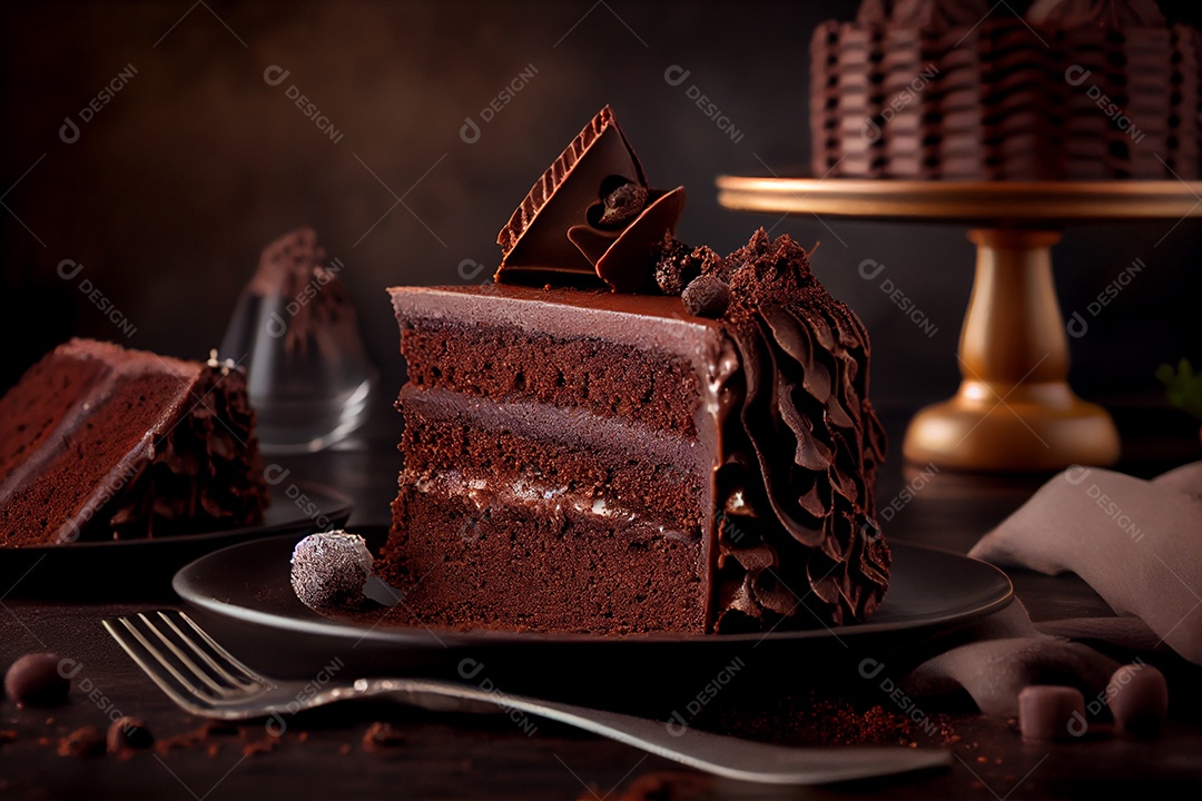 Deliciosa fatia de bolo de chocolate