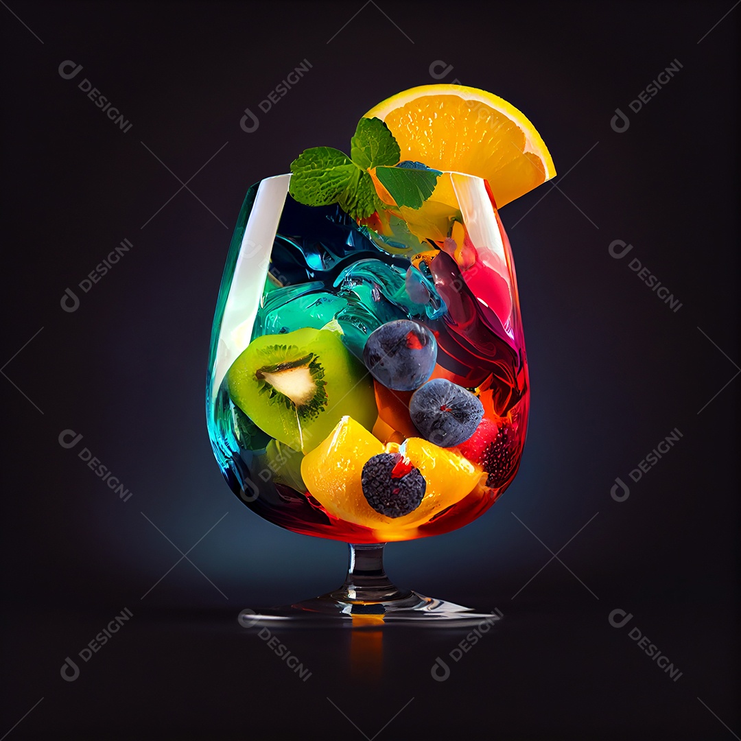 Copo de coquetel de frutas colorido