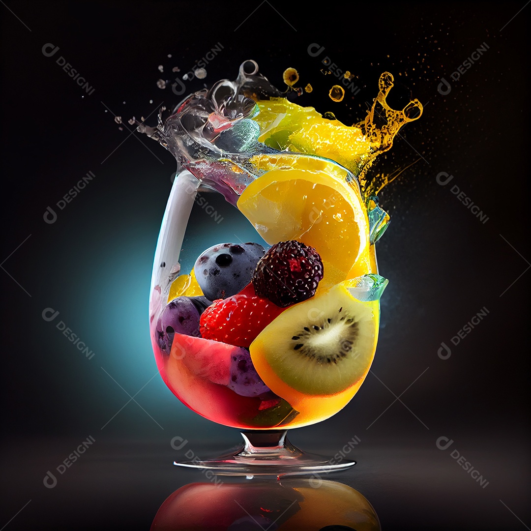 Copo de coquetel de frutas colorido