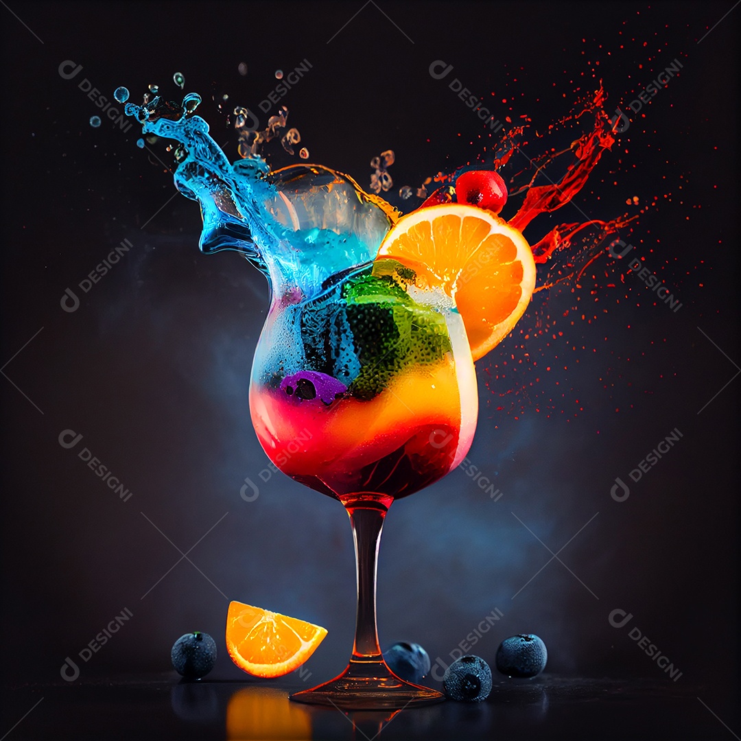 Copo de coquetel de frutas colorido