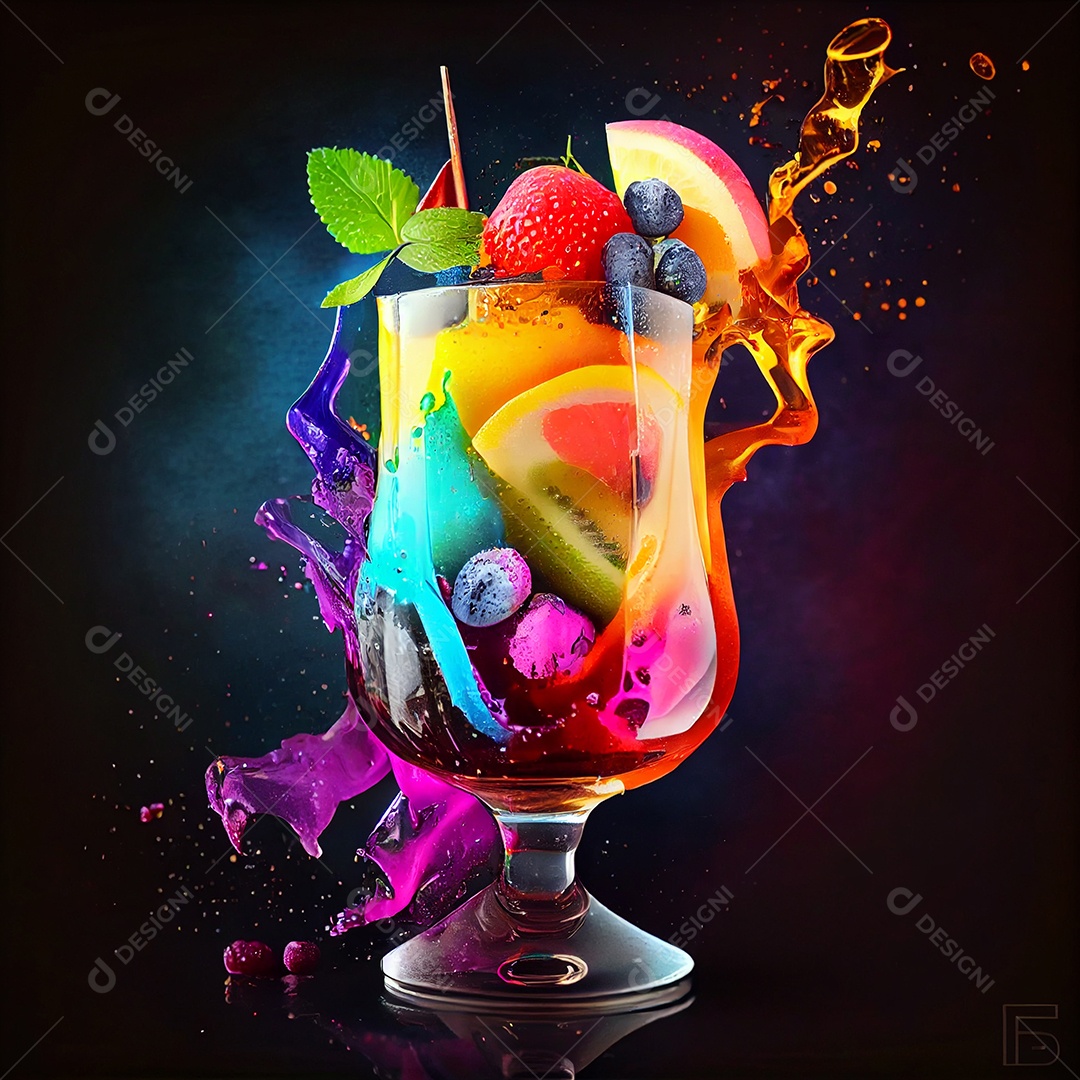 Copo de coquetel de frutas colorido