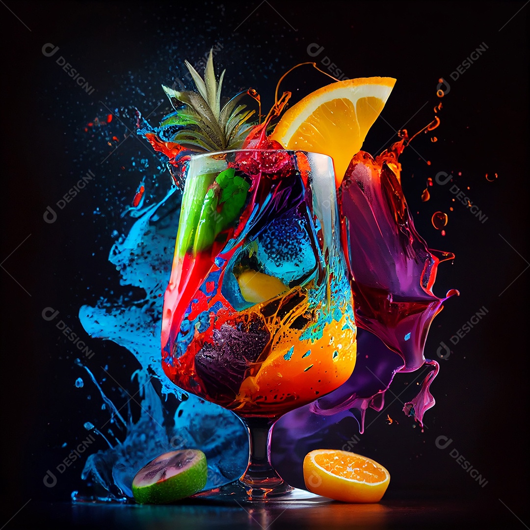 Copo de coquetel de frutas colorido