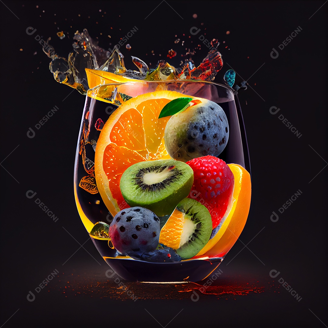 Copo de vidro com coquetel colorido