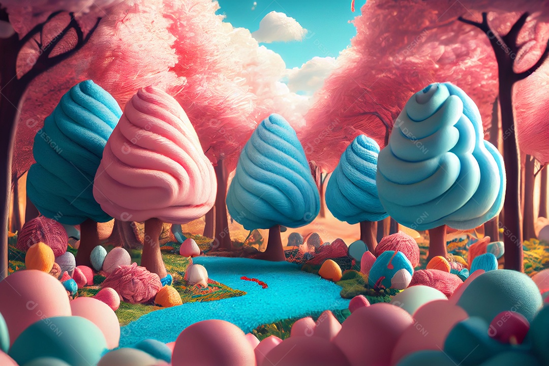 Floresta encantada de doces coloridos
