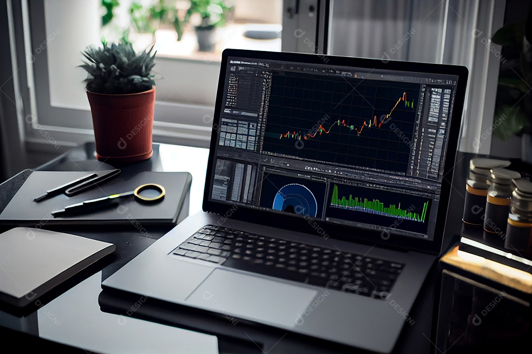 Ilustração de computador em espaço de trabalho