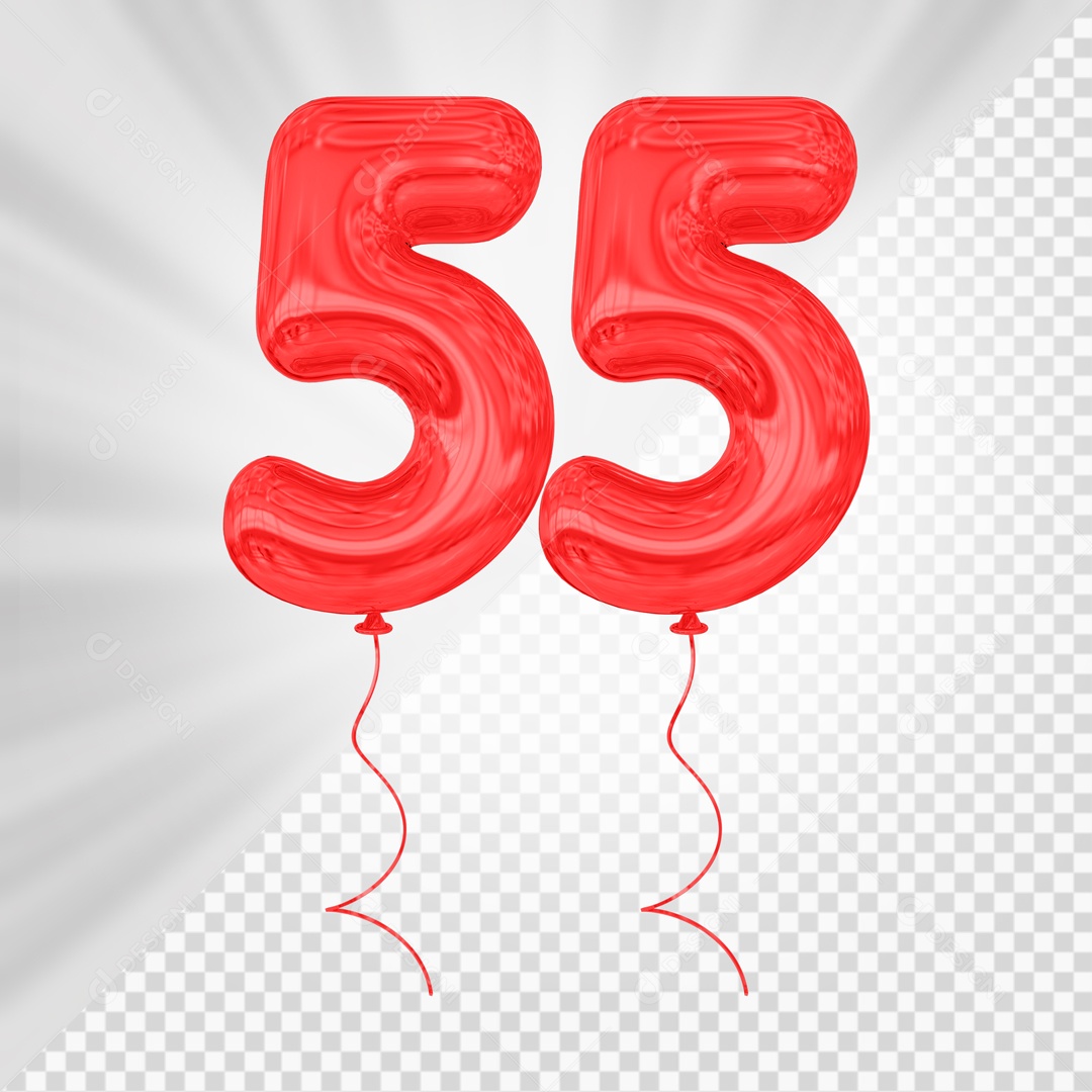 Balão De Festa Vermelho De Número 55 Elemento 3D Para composição PSD