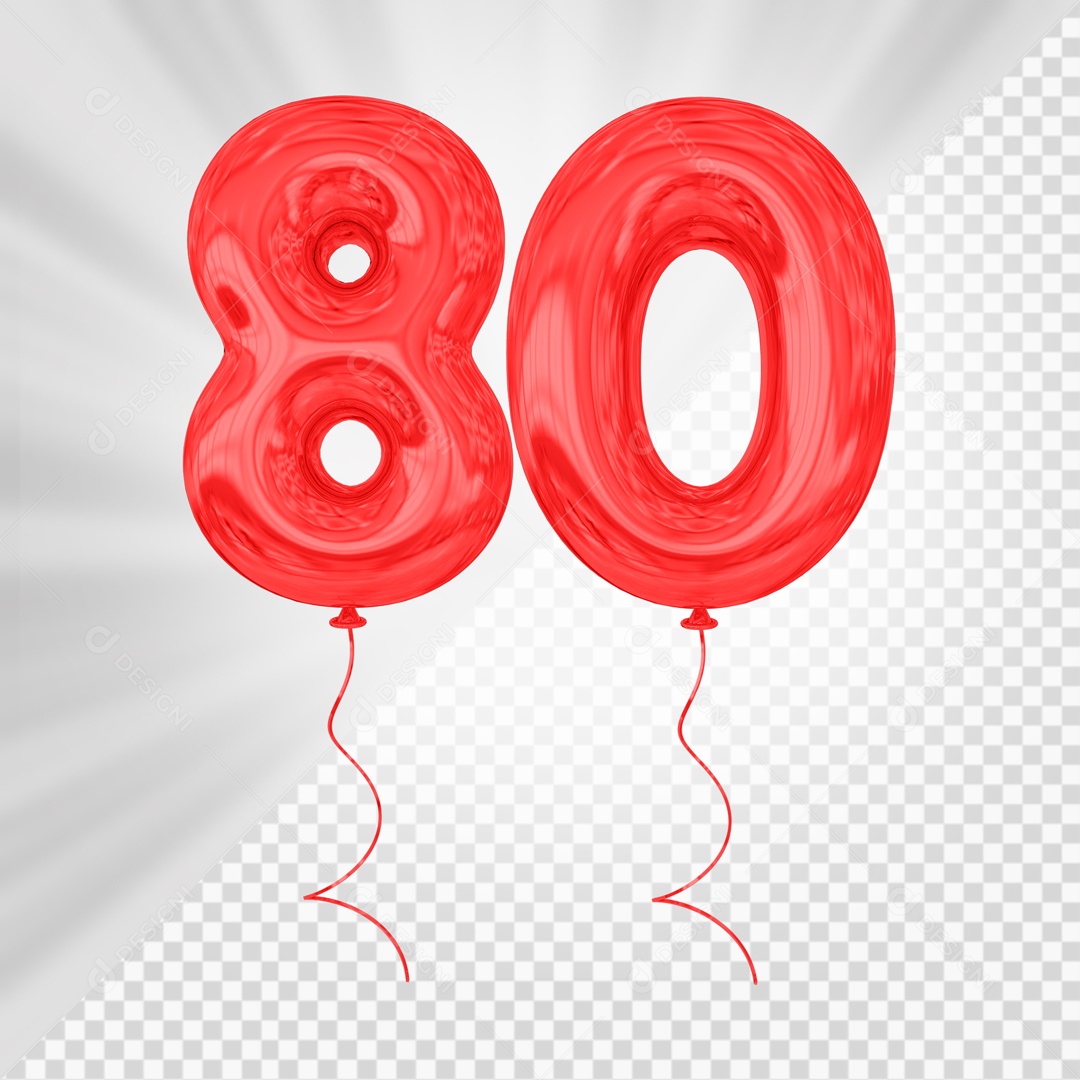 Balão De Festa Vermelho De Número 80 Elemento 3D Para composição PSD