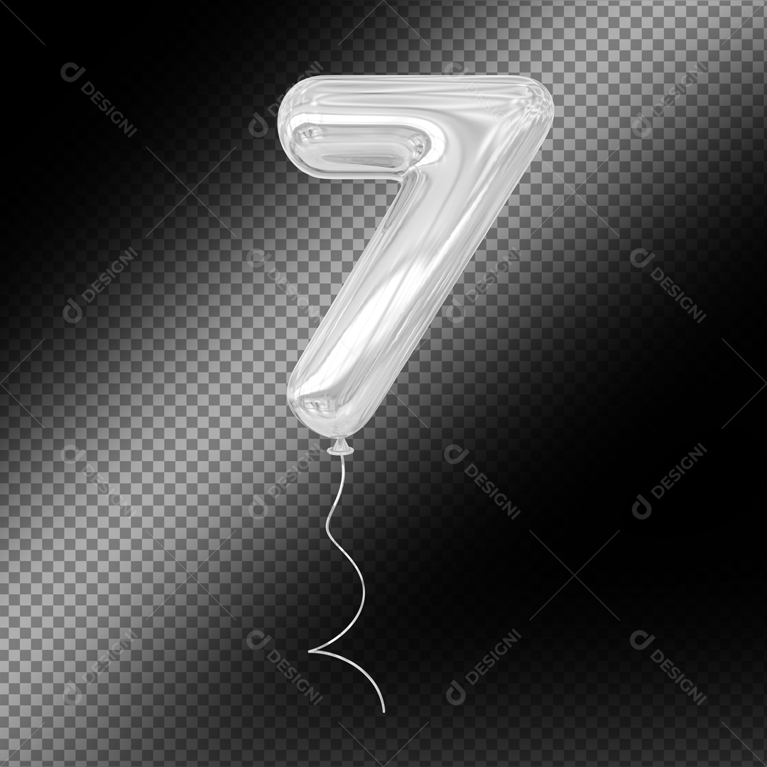 Balão De Festa Prata De Número 7 Fundo Preto Elemento 3D Para composição PSD