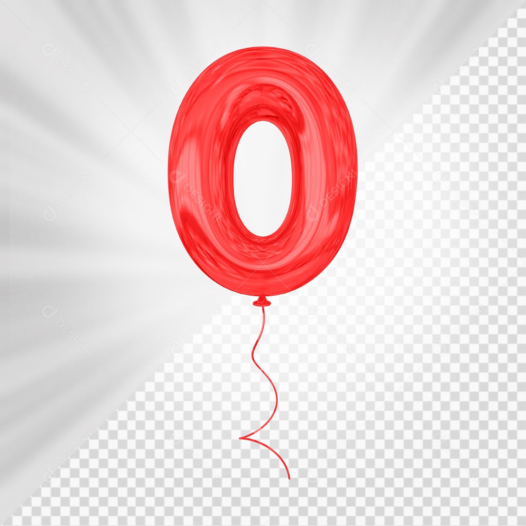 Balão De Festa Vermelho De Número 0 Elemento 3D Para composição PSD