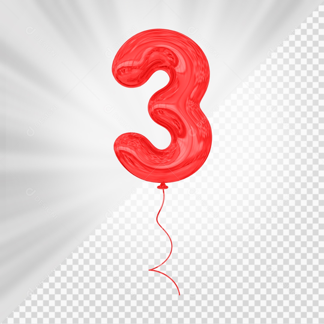 Balão De Festa Vermelho De Número 3 Elemento 3D Para composição PSD