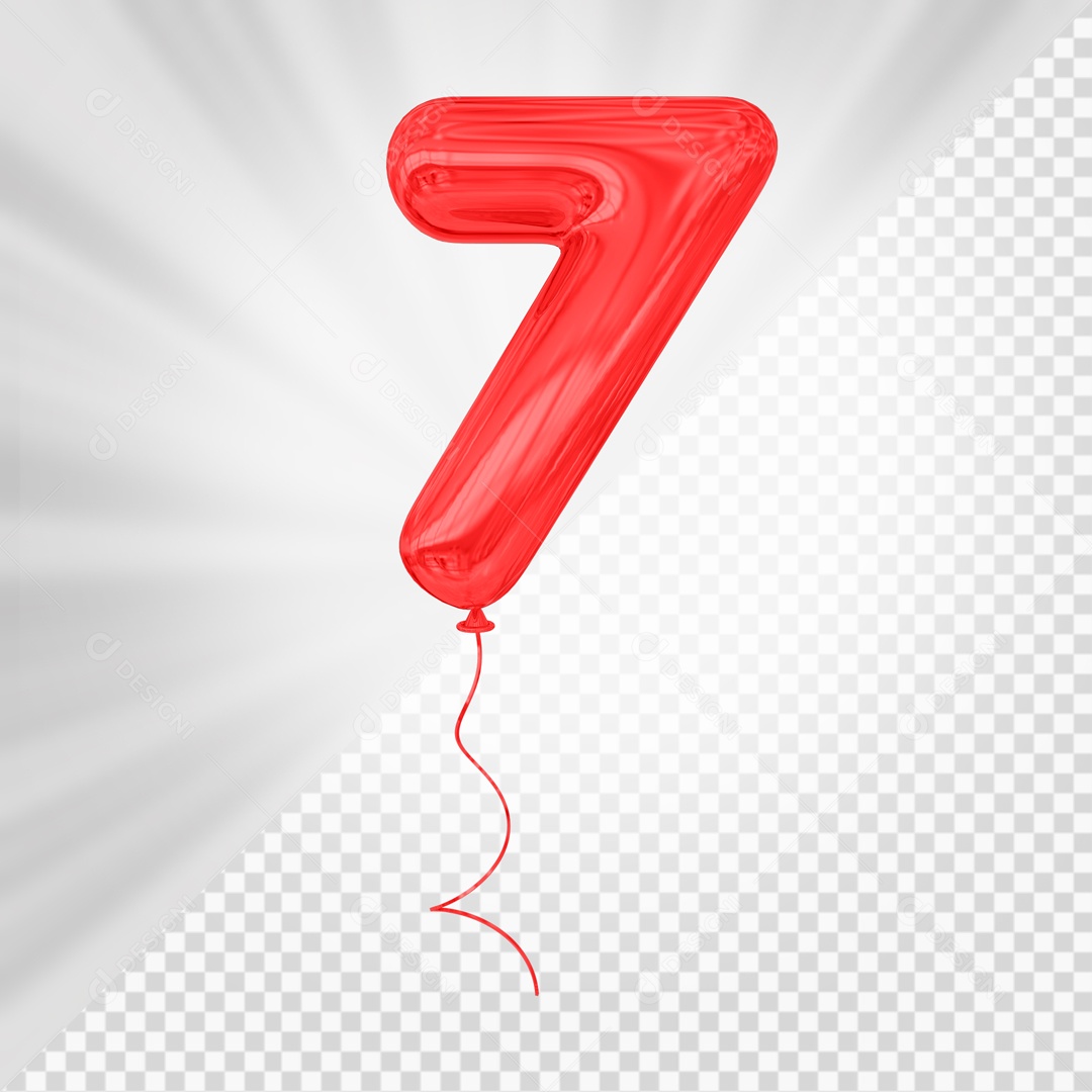 Balão De Festa Vermelho De Número 7 Elemento 3D Para composição PSD