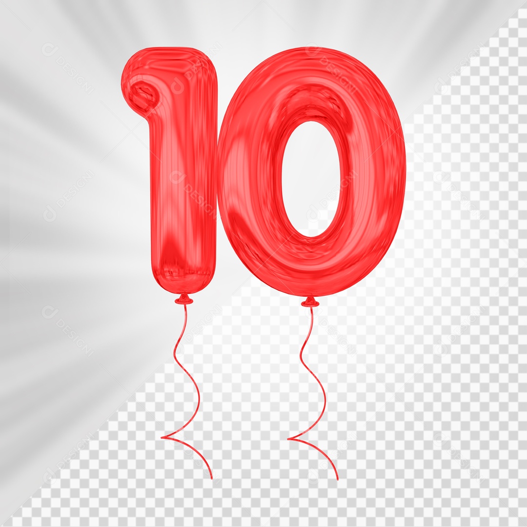 Balão De Festa Vermelho De Número 10 Elemento 3D Para composição PSD