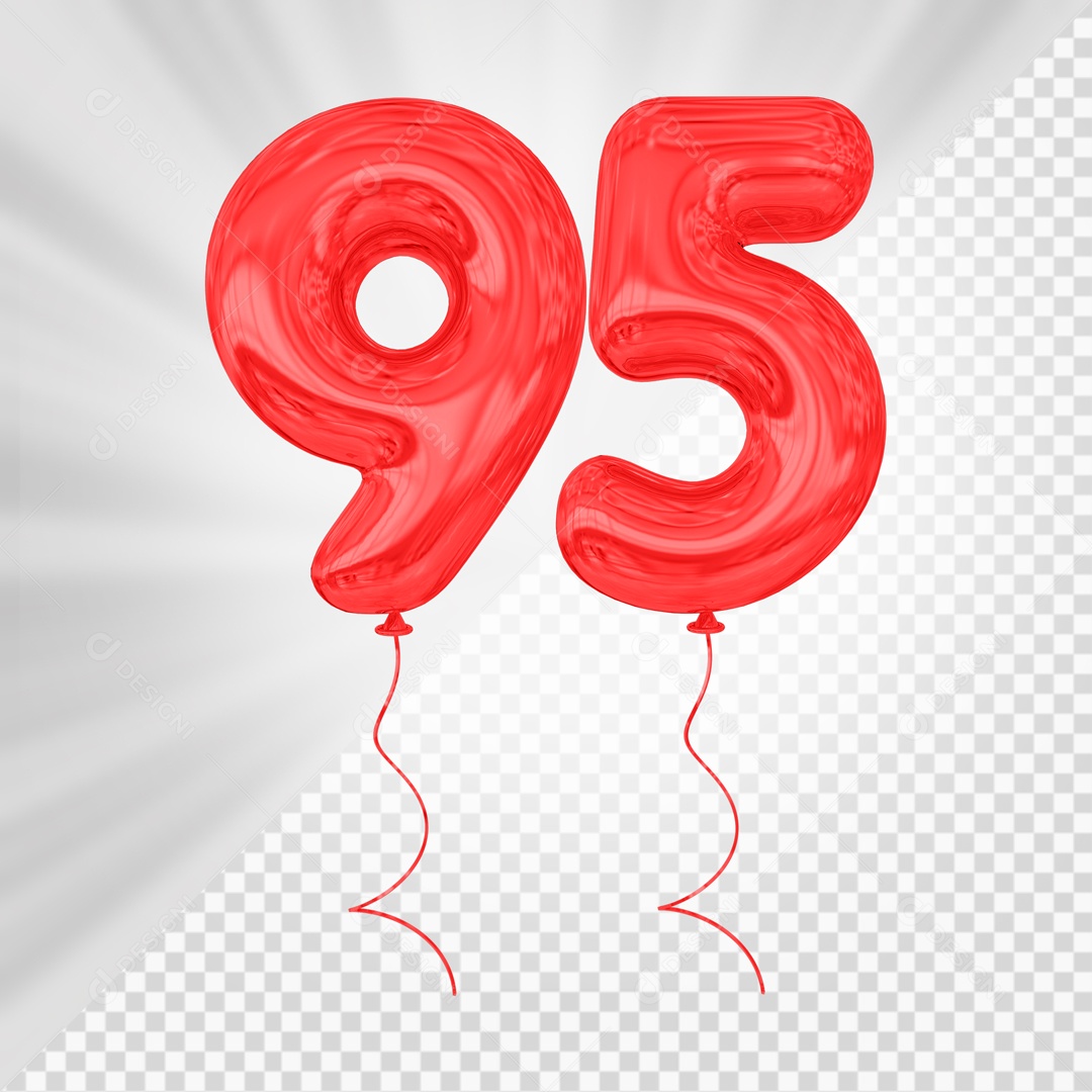 Balão De Festa Vermelho De Número 95 Elemento 3D Para composição PSD