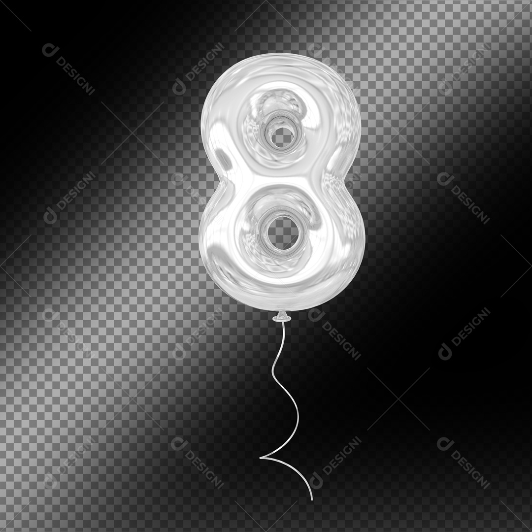Balão De Festa Prata De Número 8 Fundo Preto Elemento 3D Para composição PSD