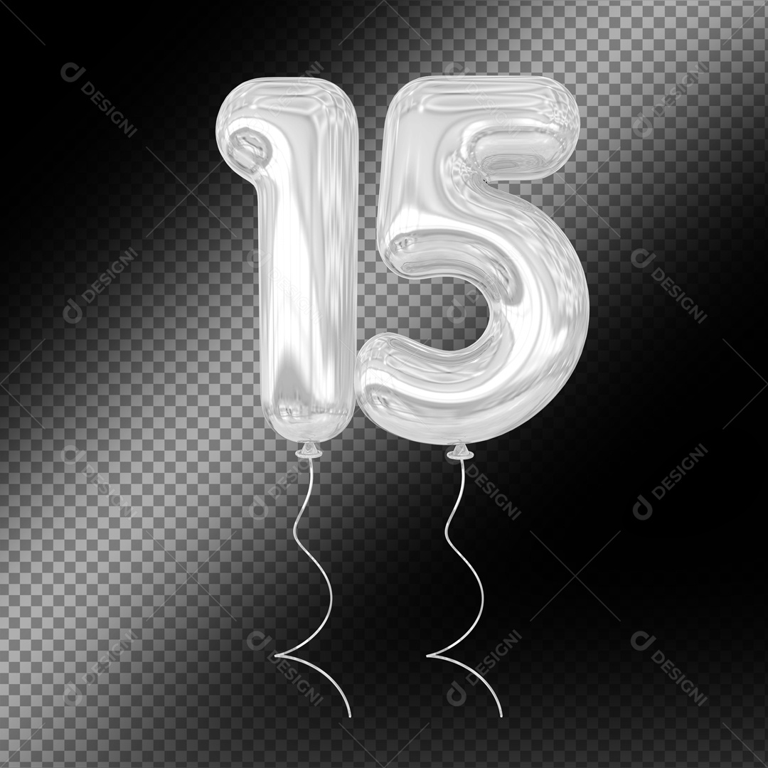 Balão De Festa Prata De Número 15 Fundo Preto Elemento 3D Para composição PSD