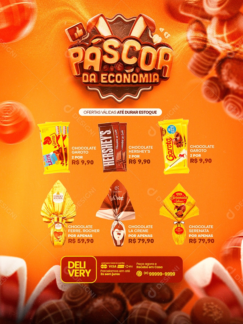 Encarte Páscoa Da Economia Ovos e Chocolates Social Media PSD Editável
