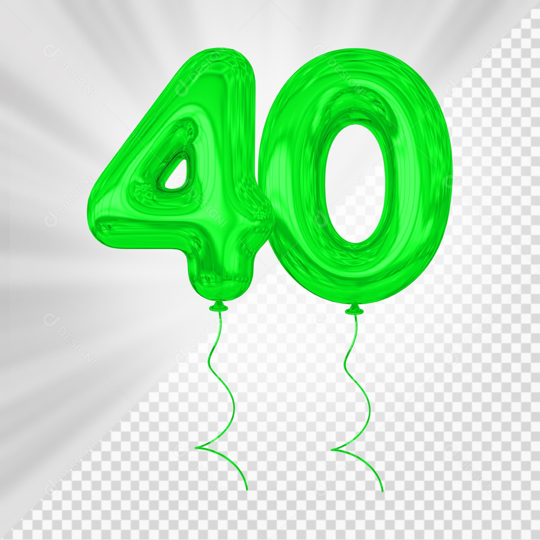 Balão De Festa Verde De Número 40 Elemento 3D Para composição PSD