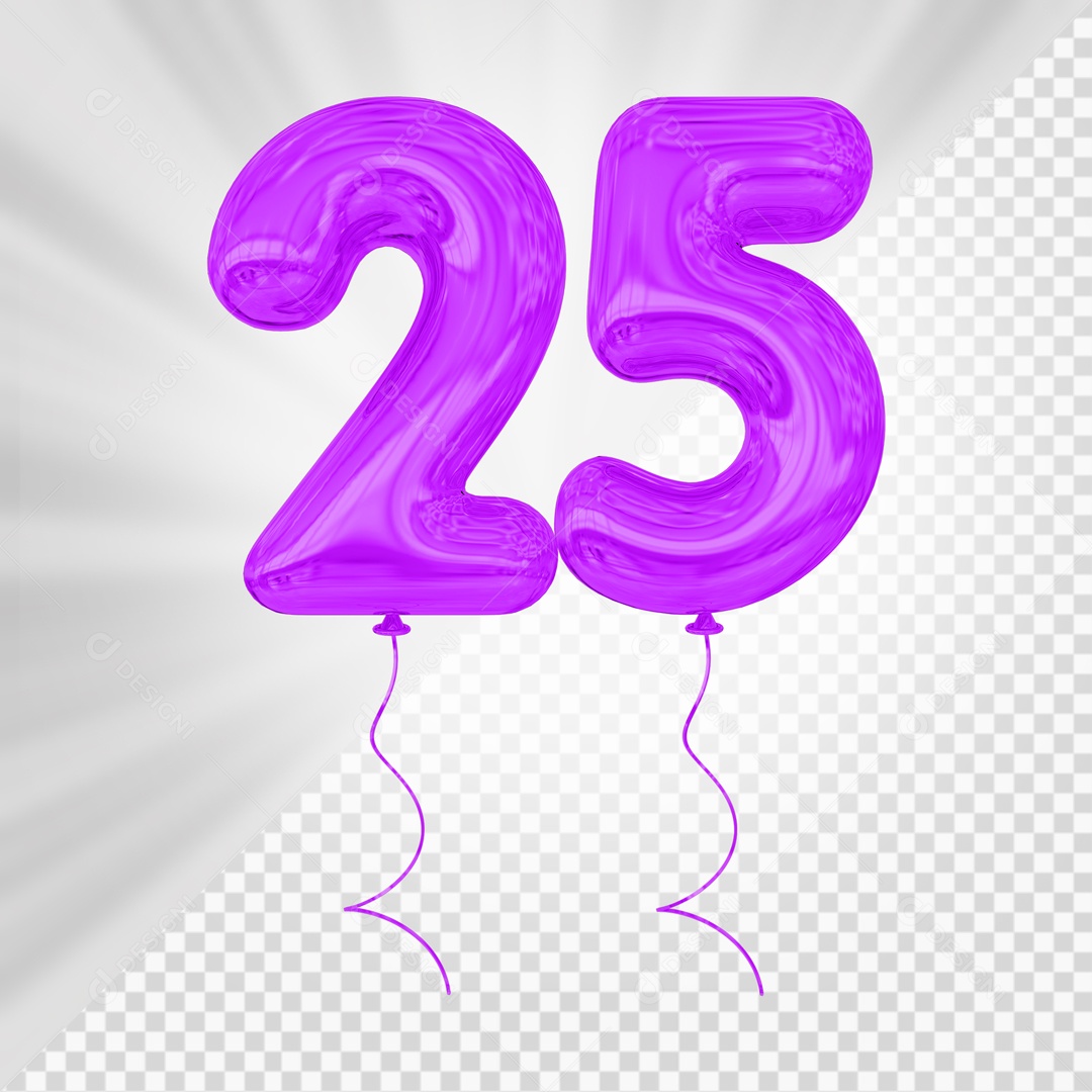 Balão De Festa Roxo De Número 25 Elemento 3D Para composição PSD