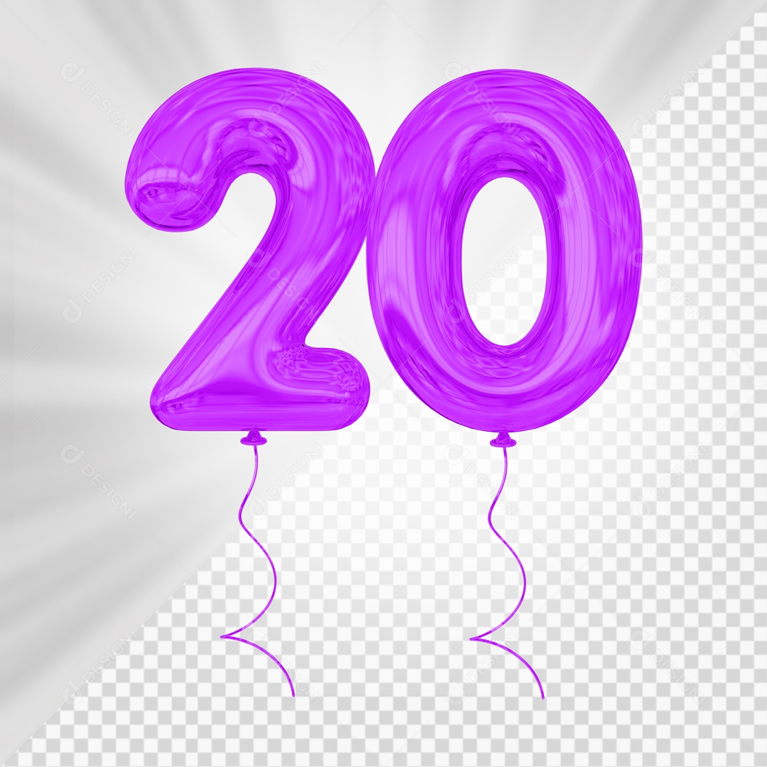 Balão De Festa Roxo De Número 20 Elemento 3D Para composição PSD