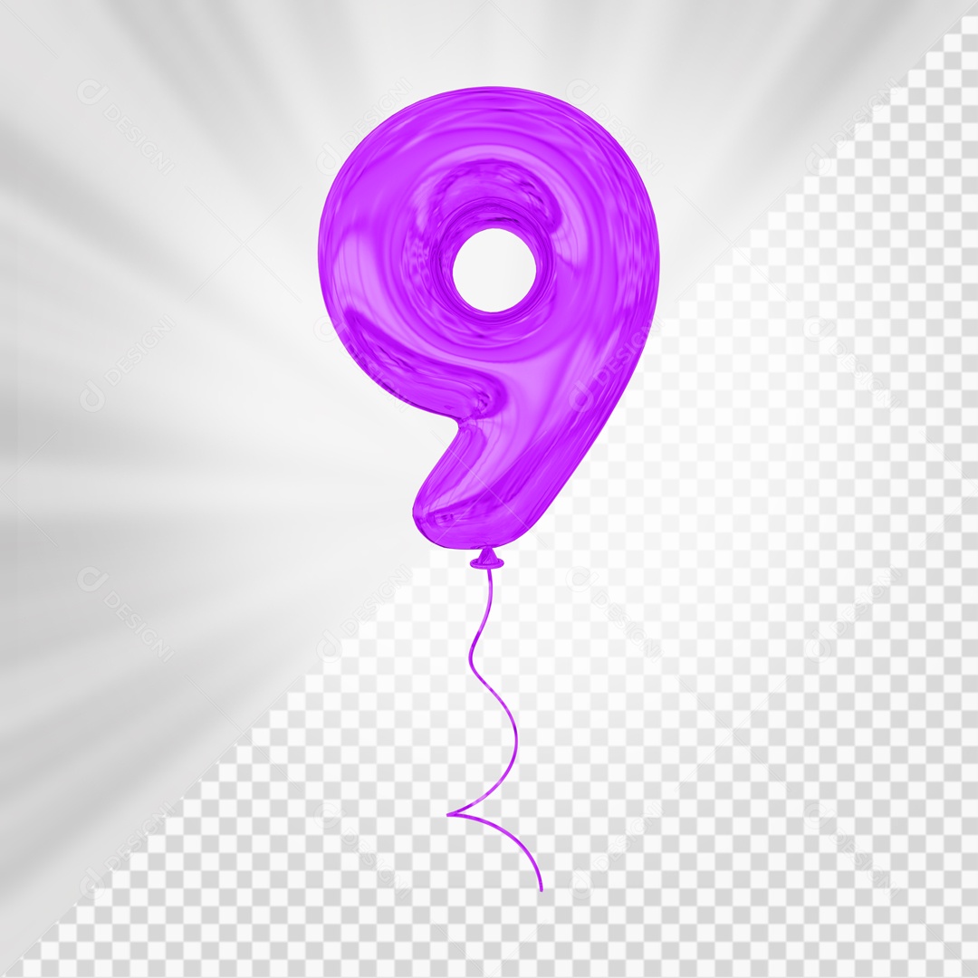 Balão De Festa Roxo De Número 9 Elemento 3D Para composição PSD