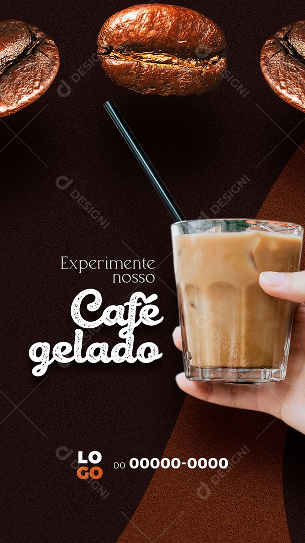 Experimente Nosso Café Gelado Cafeteira Story Social Media PSD Editável