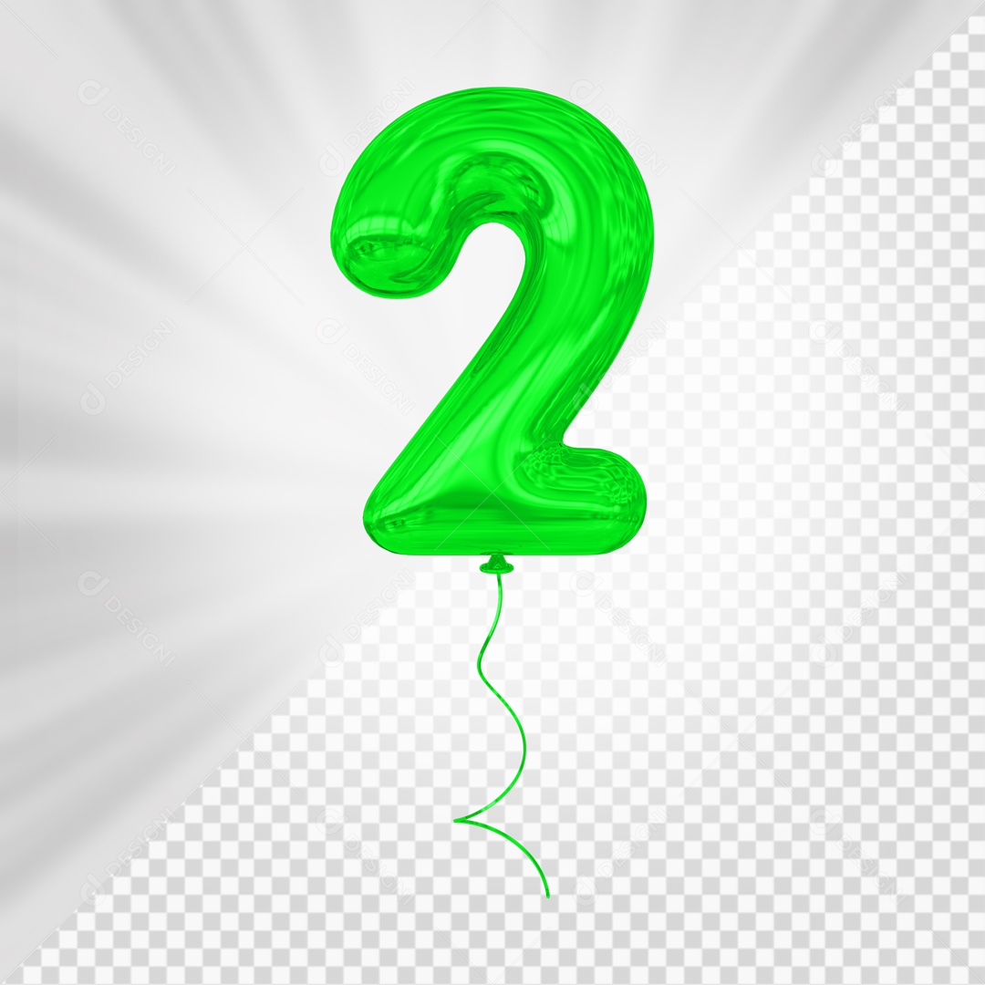 Balão De Festa Verde De Número 2 Elemento 3D Para composição PSD