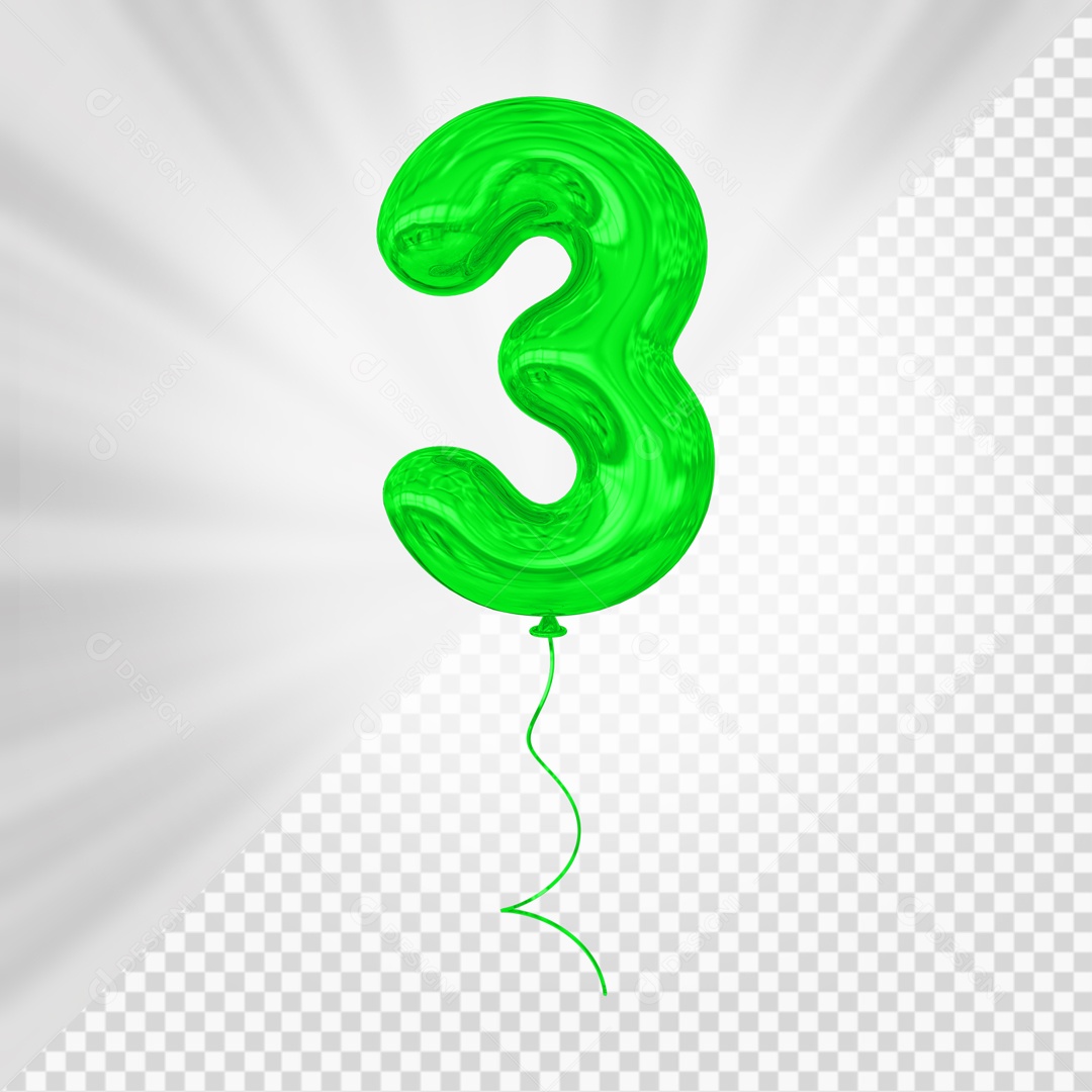 Balão De Festa Verde De Número 3 Elemento 3D Para composição PSD