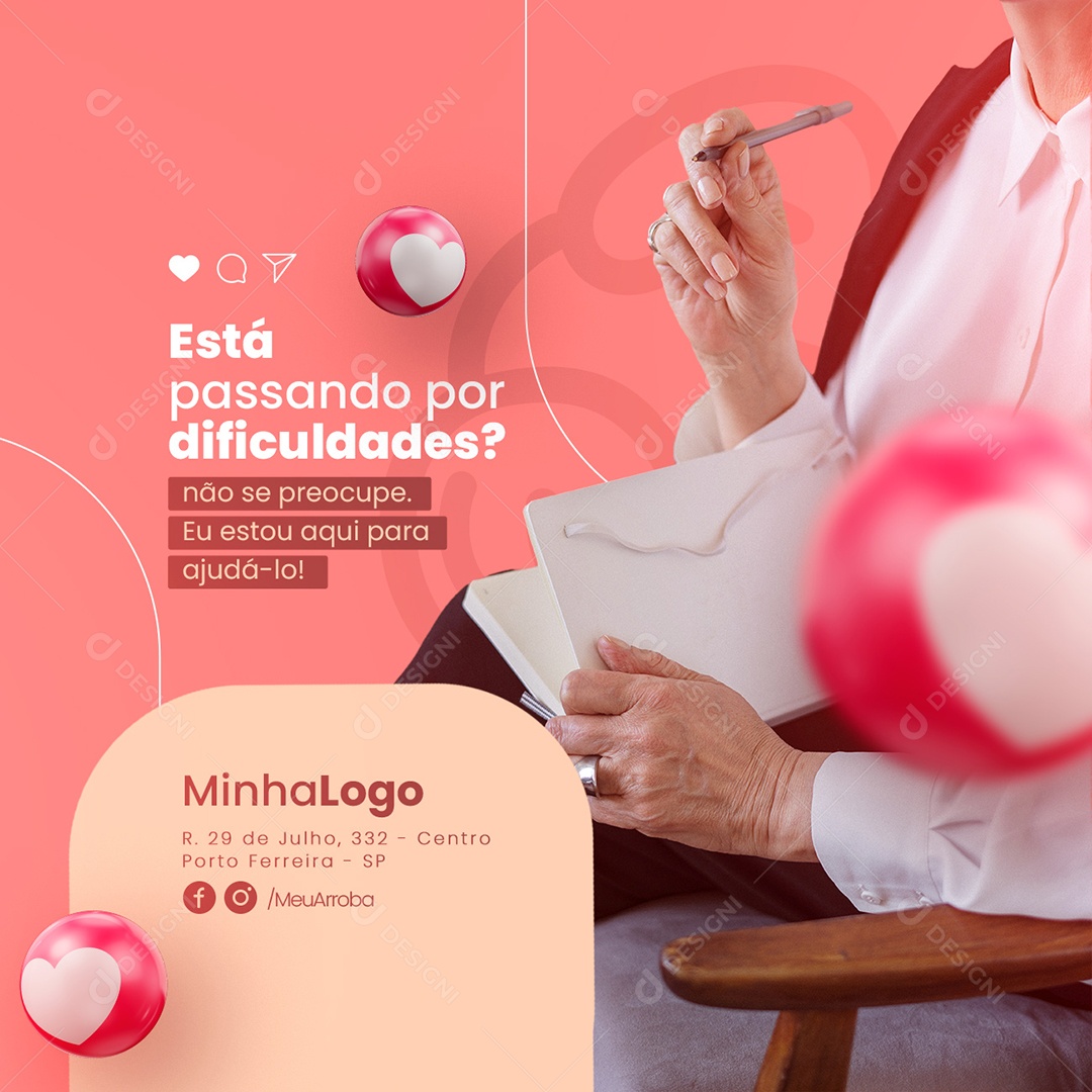 Está Passando Por Dificuldades Não Se Preocupe Eu Estou Aqui Coach Empresarial Social Media PSD Editável