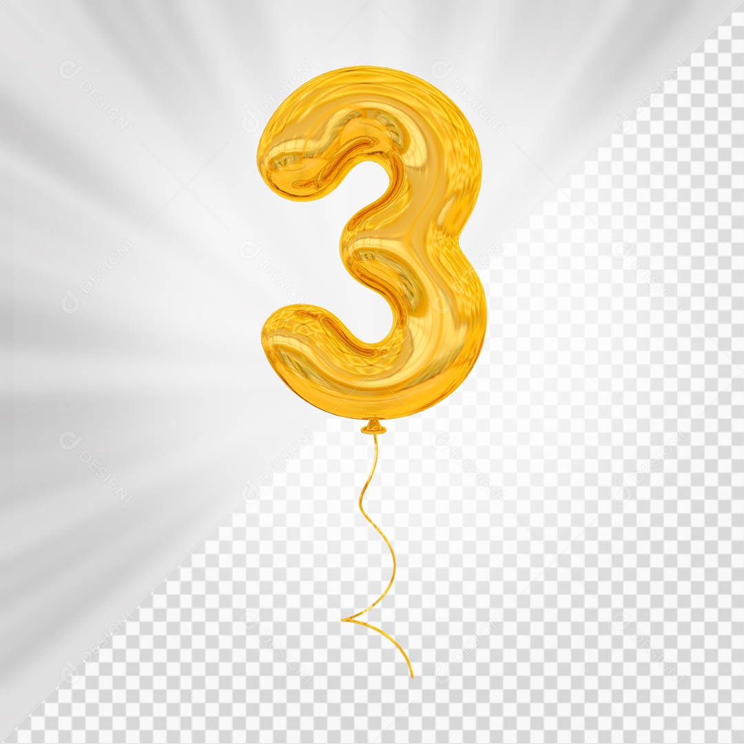 Balão De Festa Amarelo De Número 3 Elemento 3D Para composição PSD