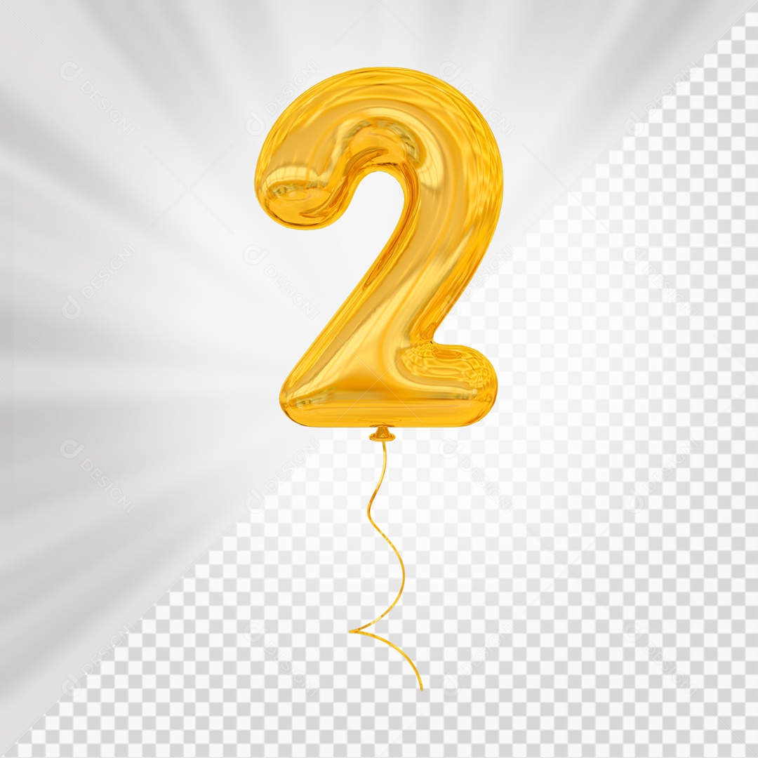Balão De Festa Amarelo De Número 2 Elemento 3D Para composição PSD