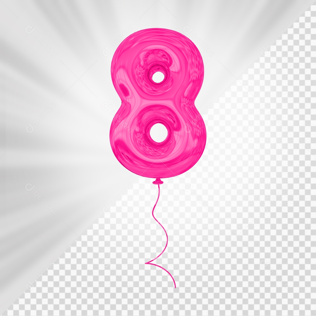 Balão De Festa Rosa De Número 8 Elemento 3D Para composição PSD