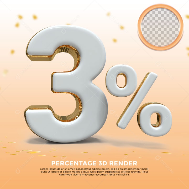Número 3% de Desconto Elemento 3D Para Composição PSD