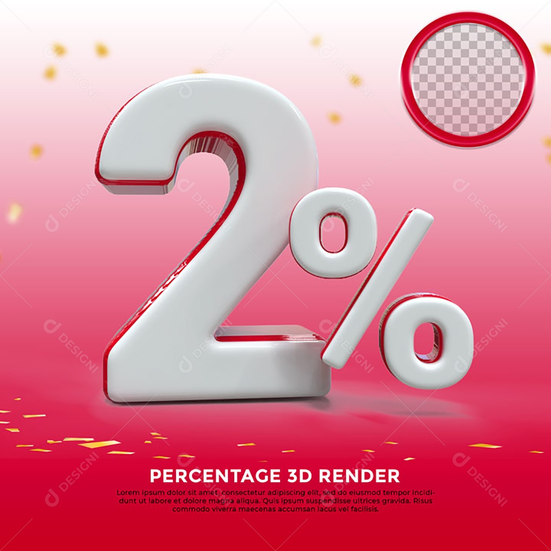 Número 2% de Desconto Elemento 3D Para Composição PSD