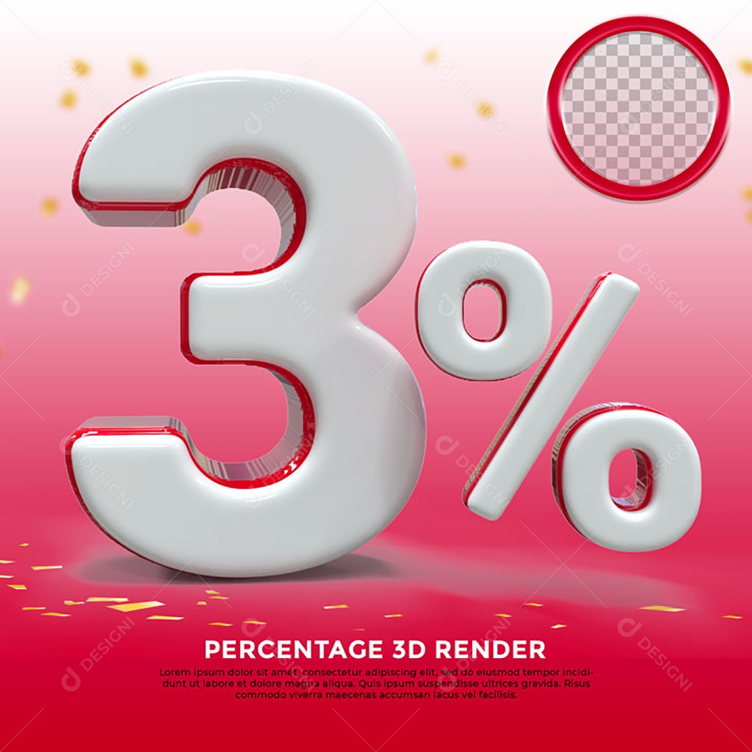Número 3% de Desconto Elemento 3D Para Composição PSD