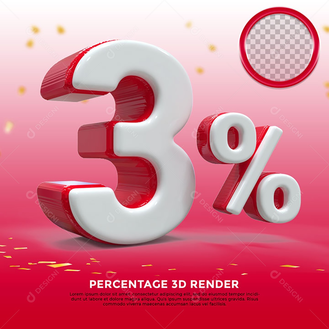 Número 3% de Desconto Elemento 3D Para Composição PSD