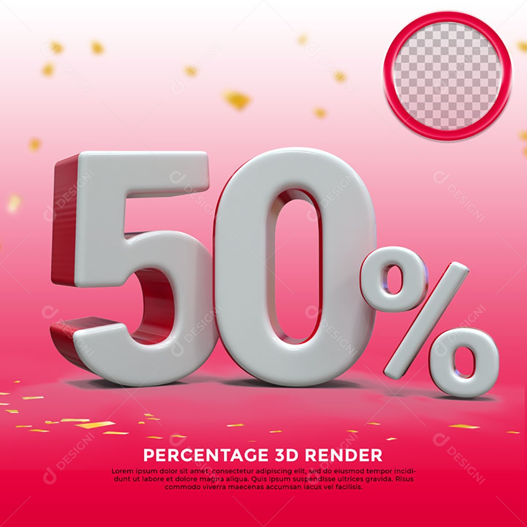 Número 50% de Desconto Elemento 3D Para Composição PSD