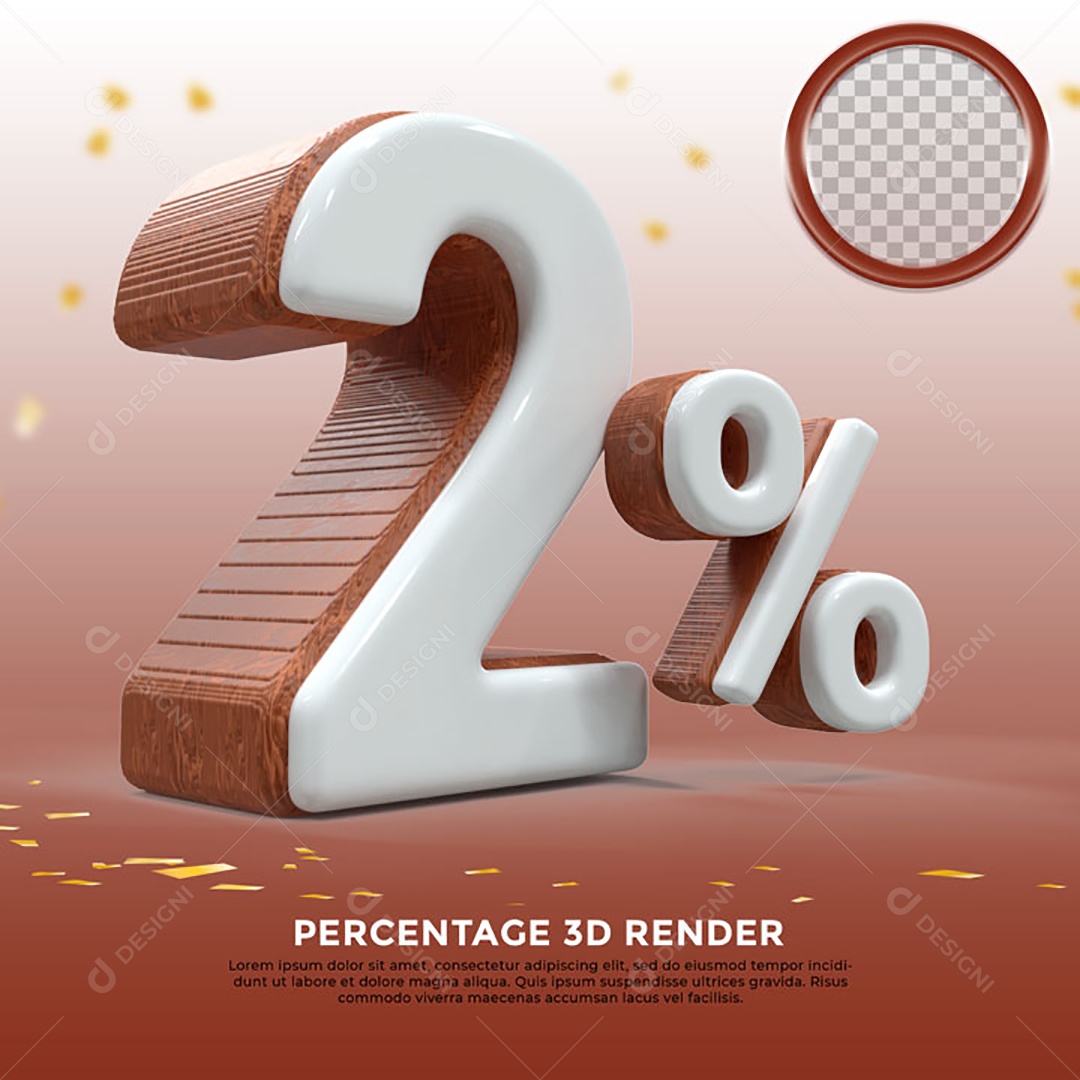 Número 2% de Desconto Elemento 3D Para Composição PSD