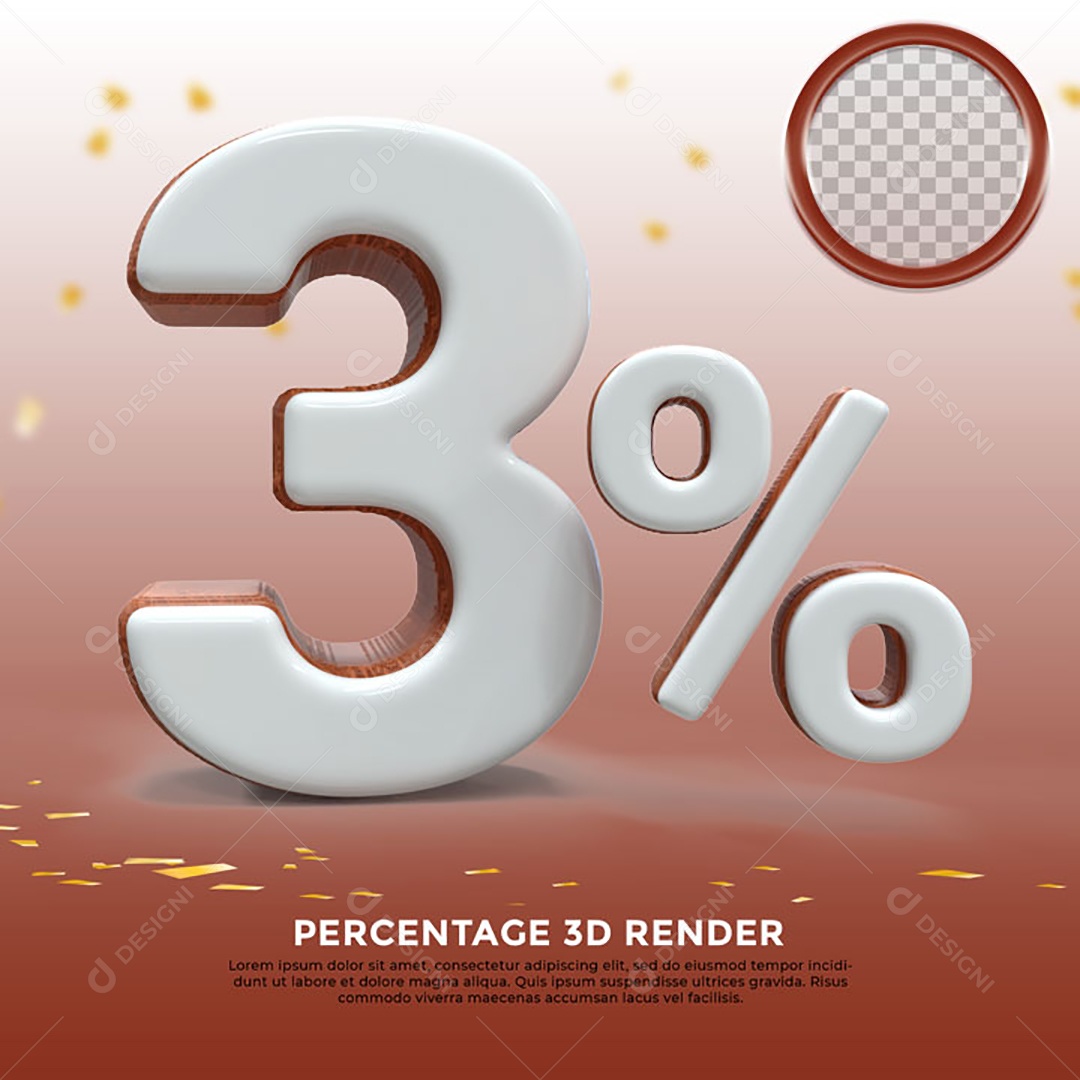 Número 3% de Desconto Elemento 3D Para Composição PSD