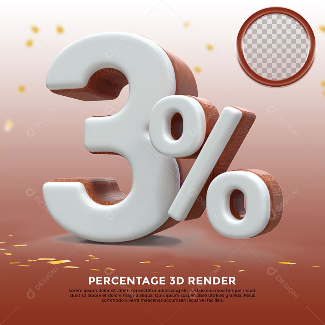 Número 3% de Desconto Elemento 3D Para Composição PSD