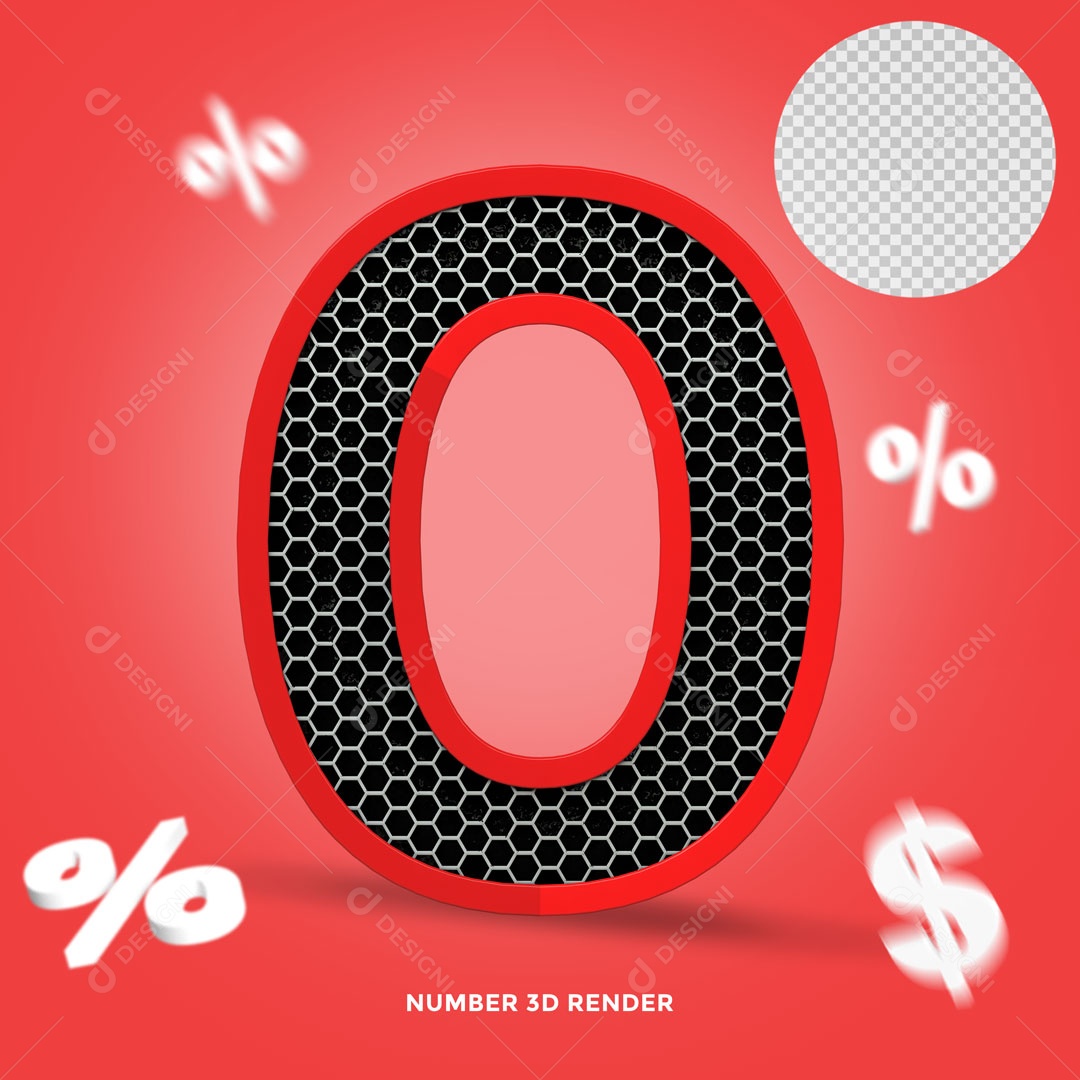 Número 0% de Desconto Elemento 3D Para Composição PSD