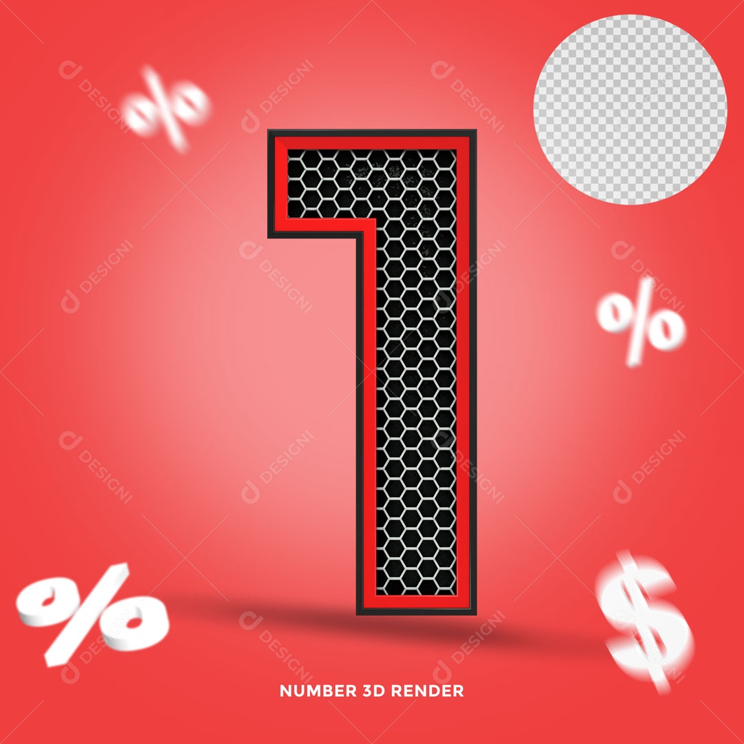 Número 1% de Desconto Elemento 3D Para Composição PSD