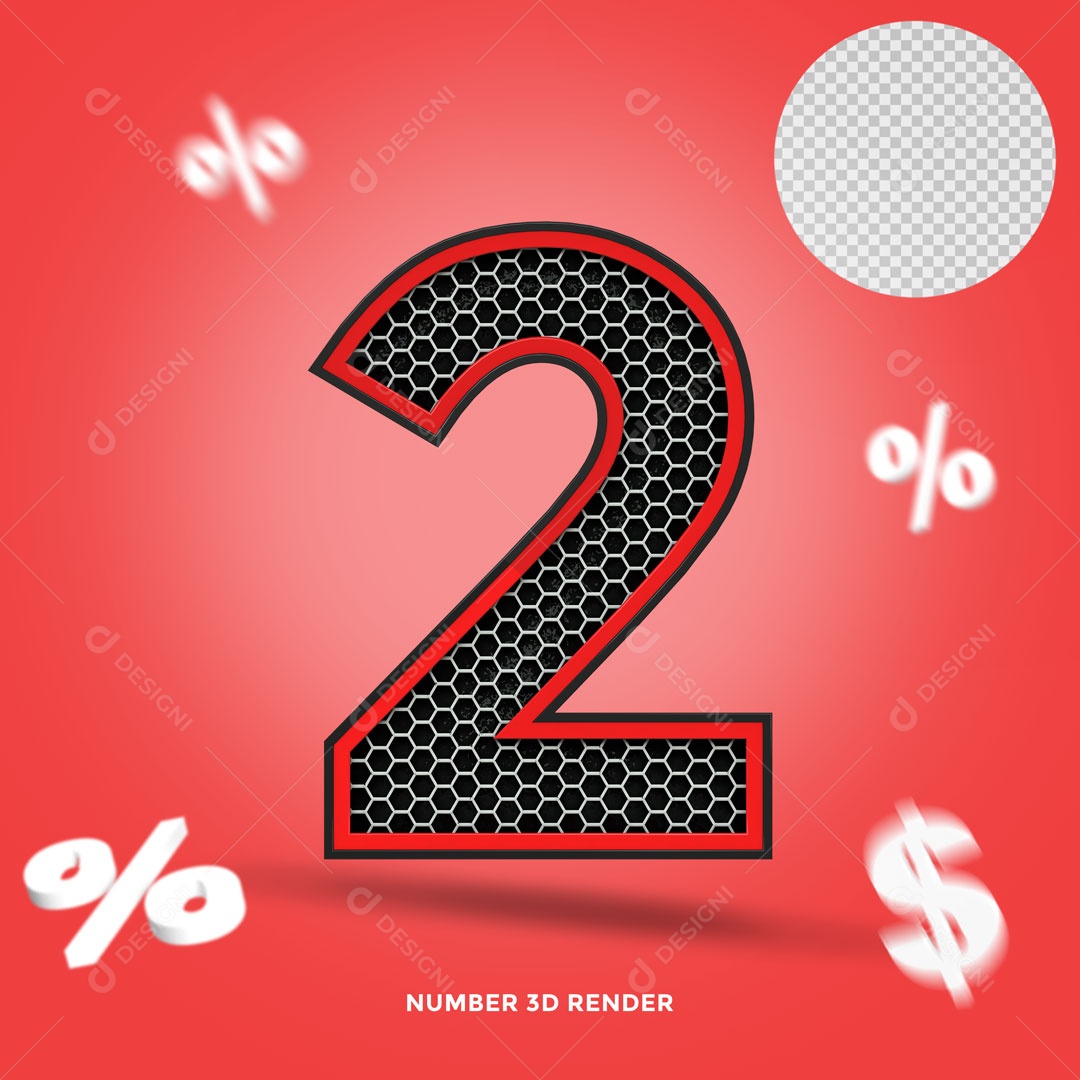 Número 2% de Desconto Elemento 3D Para Composição PSD